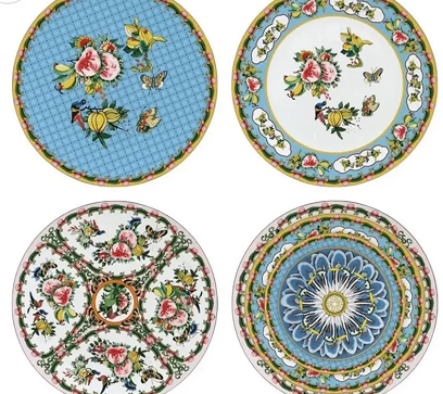 Famille Rose Bone China Plate Set – Chinoiserie Floral Mixed Sizes (set Of 4)