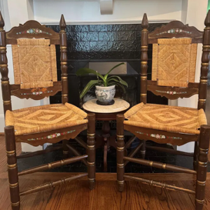 Pair 1970s Spanish Chairs Woven