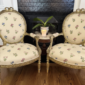 Pair 19th Century French Louis Xvi Style Needlepoint Gilt Armchairs
