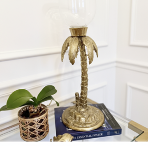 Vintage Large Brass Palm Tree Candle Holder